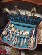 Wm Rogers & Son Silverplate APRIL Silverware Flatware 82 Pc Set 1950 Wooden Box