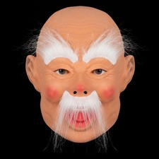 Realistic White Beard Bald Old Man Latex Grandpa Full Mask Halloween Headgear