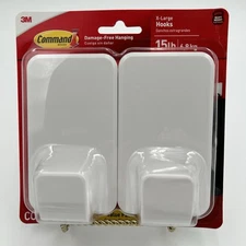 Command XL Wall Hooks 15 lb Heavy Duty Damage-Free Hanging Hook 2 Pack NEW