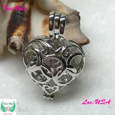 Dream Heart - Solid 925 Sterling Silver - Locket Pearl Cage Pendant - Hold 6-8mm