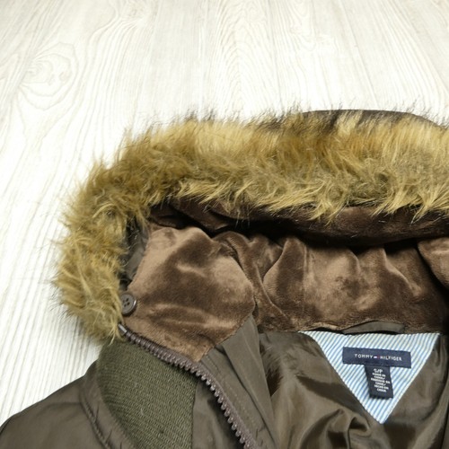 Tommy Hilfiger Down Coat Womens Small S/P Brown Faux Fur Trim Puffer Jacket - Picture 3 of 13
