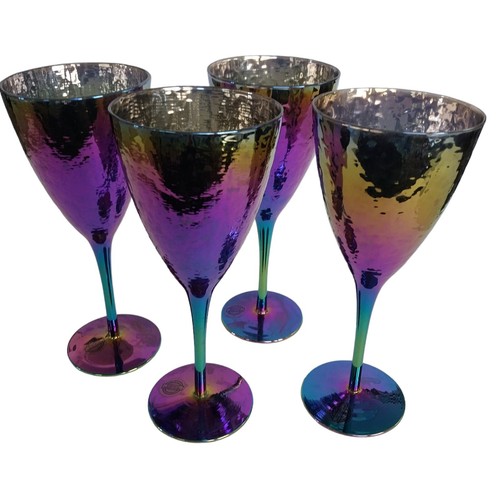 4 Sienna Stem Wine Handmade Rainbow Iridescent Champagne Glasses 380m Barware 9" - Picture 3 of 17