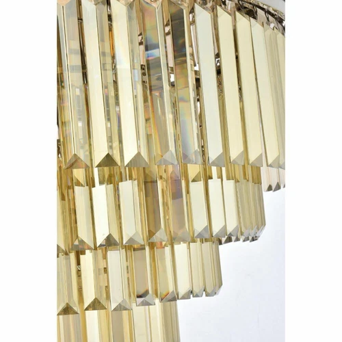 Large Polished Nickel Flush Mount Crystal Light Golden Teak Dining Room Fixture - Picture 6 of 8