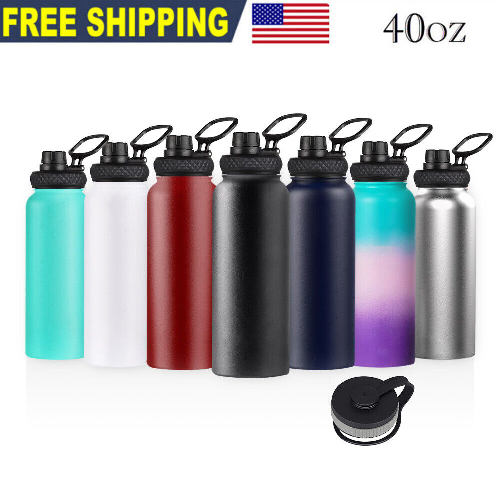 40 Oz Stainless Steel Water Bottle with Straw & Wide Mouth Lids
