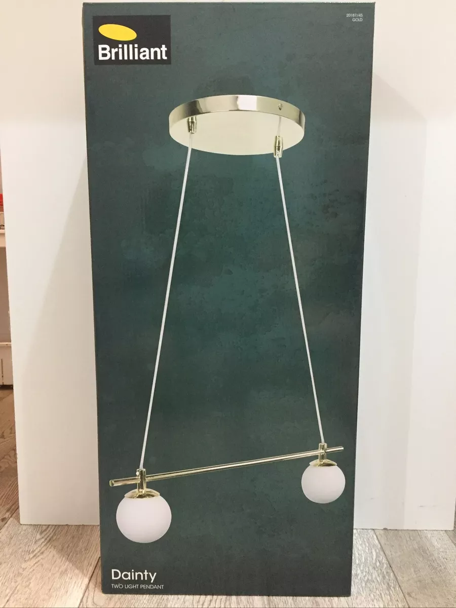 Brilliant Dainty Two Light Pendant Gold With 2 Frosted White Glass Shades