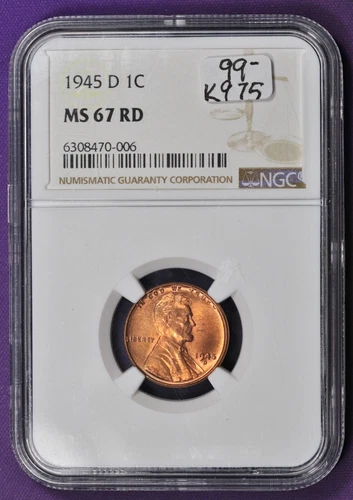 1945-d Lincoln Head Cent.  In NGC Holder.  MS 67 RD.  K975
