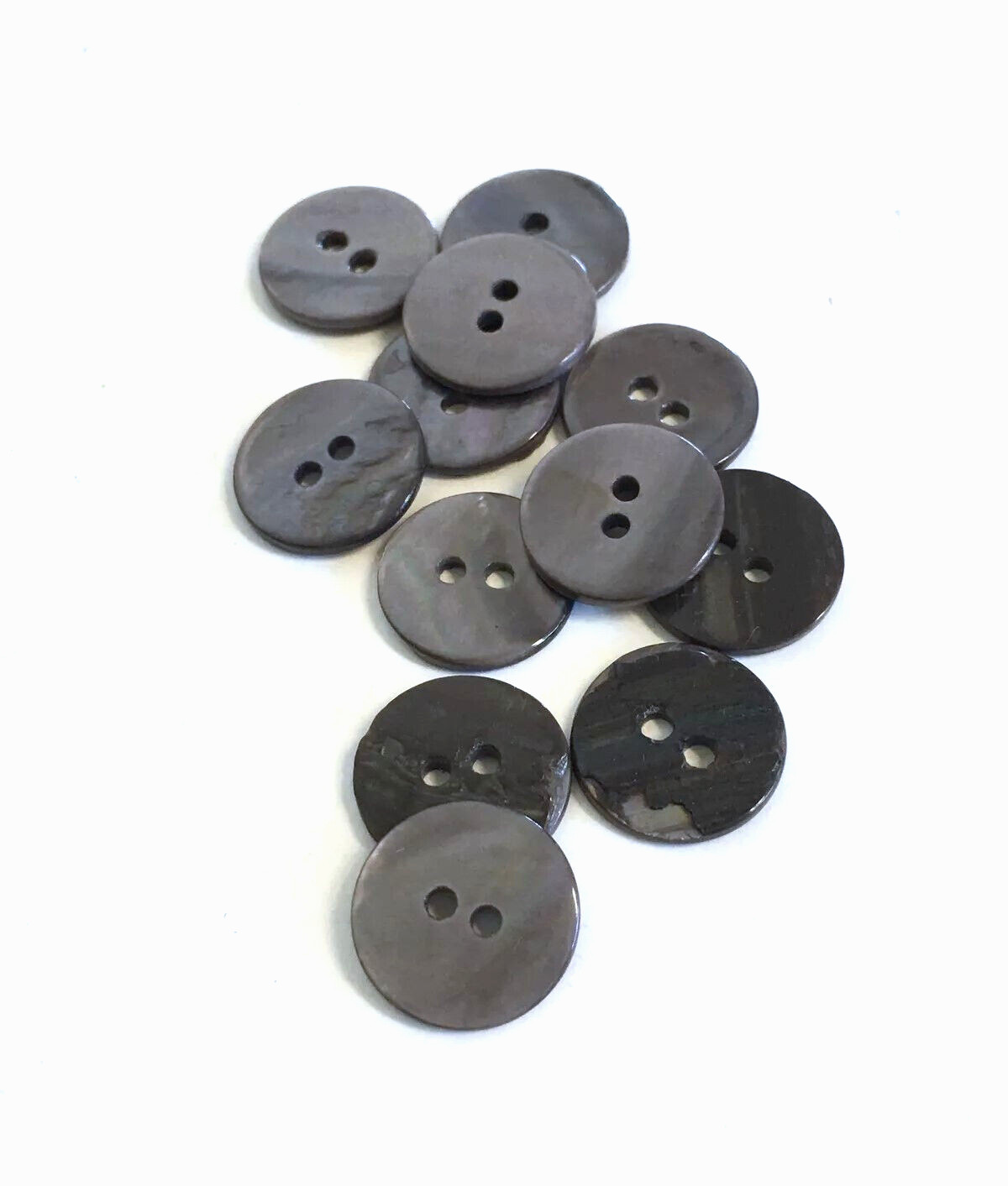 24 Buttons Dark Gray Iridescent Natural Real Shell 2-Hole Sewing 15 mm #SH36