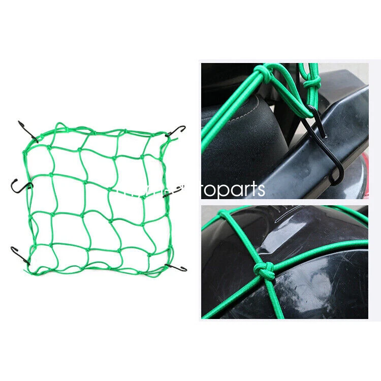 40*40CM Motorcycle Elasticated Luggage Cargo Net Strong Webbing Straps Tie Green Foto 3 de 4