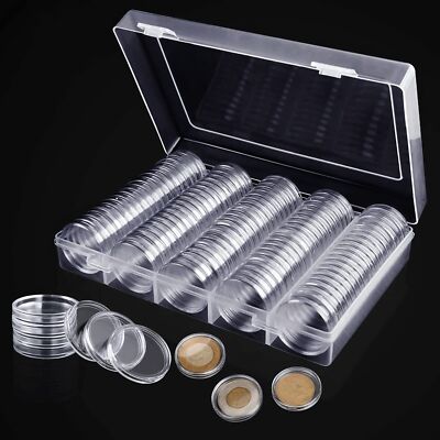 100stk Münzkapseln Kapseln Caps Ø 27mm für 2 Euro 1 Euro Münzen Coin mit Box