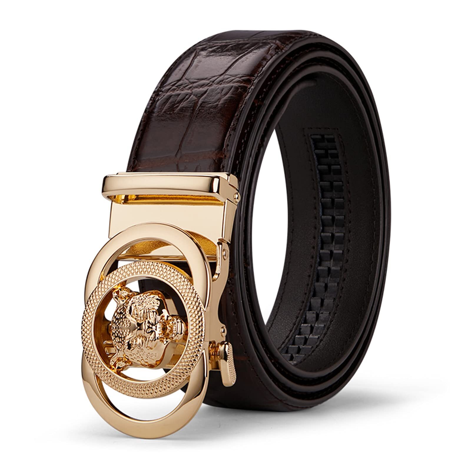 Leather Ratchet Belts for Men Design Dress Belts Automatic Buckle with Gift B...