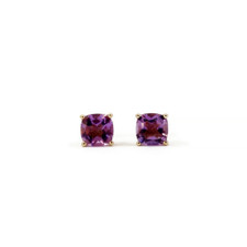 Purple Amethyst Earrings Stud Tiny Dainty 925 Sterling Silver With Gold Plated