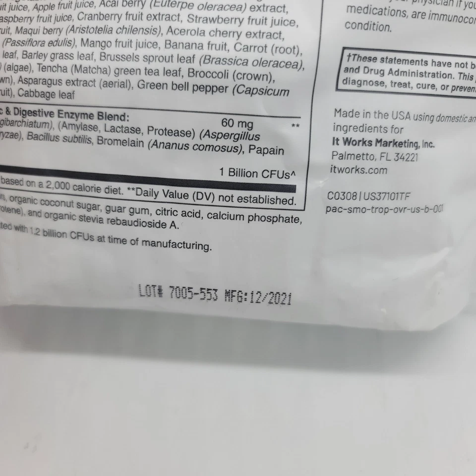 Batido de superalimentos It Works + frutas tropicales 15,3 OZ antioxidantes ProBiotics nuevo Foto 3 de 3