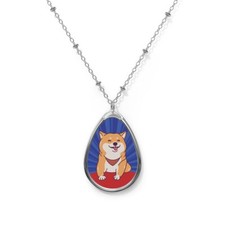 Cute Doge Shiba Inu Oval Pendant Necklace, Funny Jewelry, Funny Dog, UNISEX