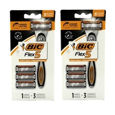 BIC Flex 5 Refillable Men’s Razors, 1 Handle + 3 Cartridges - 2 Pack, New