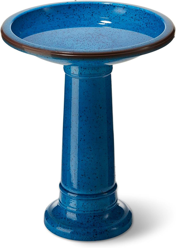21.5" H Cobalt Blue Faux Ceramic Bird Bath for Outside, Hand-Painted Tall Pedest - Picture 7 of 9
