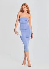 Ser.o.ya Martha Strapless Midi Body Hugging Dress Light Blue Sz xs NWT (361)