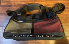 Vintage 90s Tommy Hilfiger Black 23.5x12x13 Box Flag Logo Duffle Bag