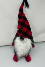 Pottery Barn Christmas GNOME Plush Holiday Gnome Buffalo Plaid Gray Hat 11" NEW