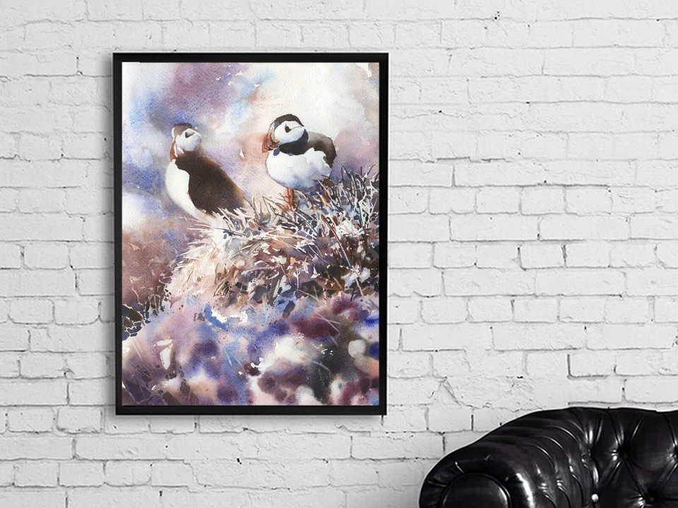 Icelandic puffin art watercolor painting.  Watercolor painting Puffin (print) - Image 2 of 4