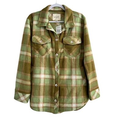Thread and Supply green and tan plaid soft shacket size medium NWT