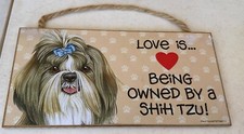 Love  Laughter Wooden Signs Hanging Decor Sign Shih Tzu Love Theme Size 10x5 In