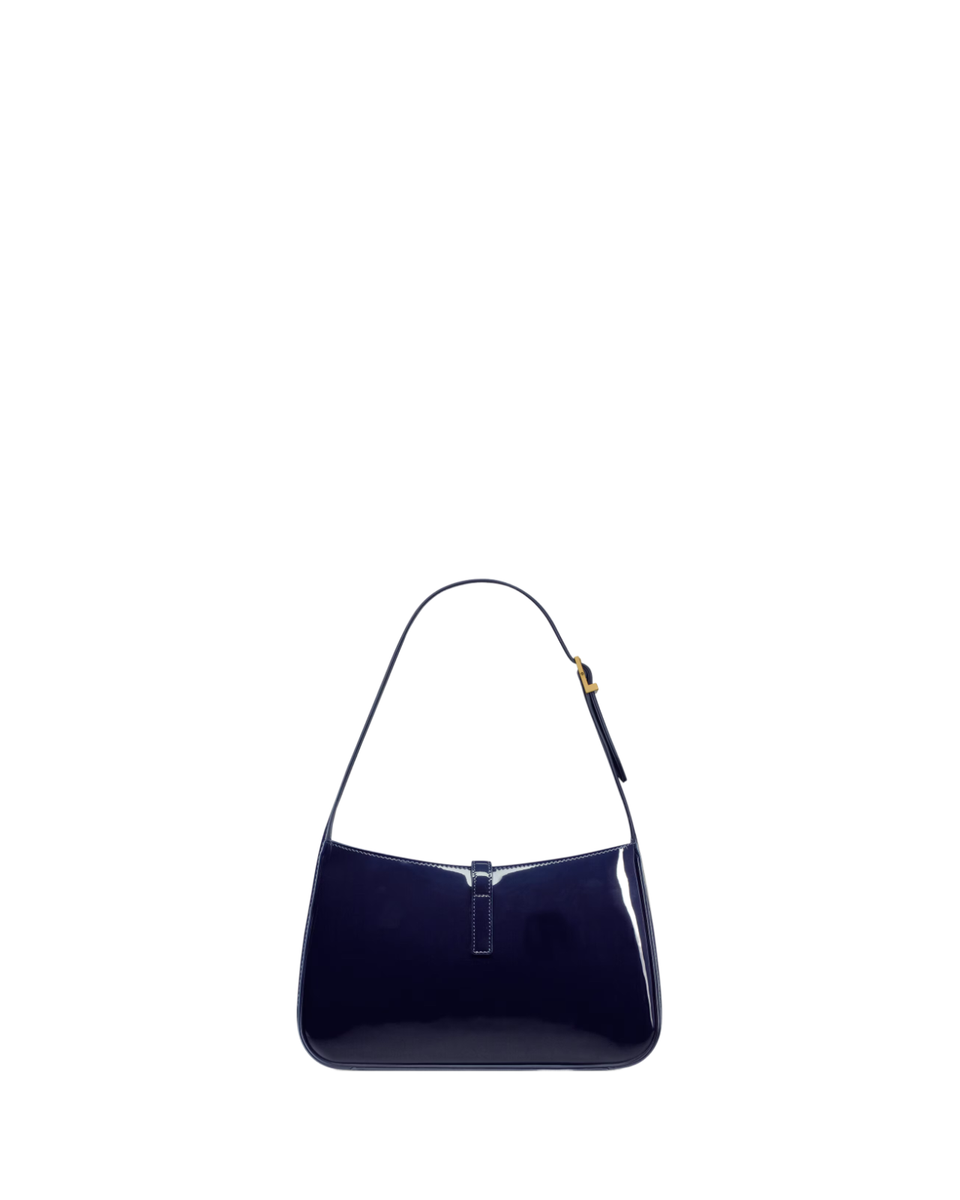 Saint Laurent Le 7 A 5 $2500 Midnight Blue Patent Leather Hobo Bag