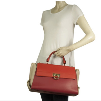 Salvatore Ferragamo Colorblock Red & Beige Large Sofia Satchel