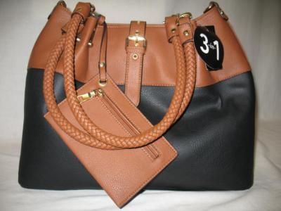 Black Rivet 3-in-1 Handbag Shoulder Bag Tote Zipper Carry-All