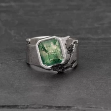 Natural Moss Agate Ring 925 Sterling Silver Men Ring Signet Men Ring Men's Gift