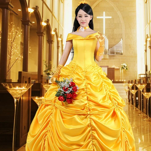 Adult Belle Cosplay Costume Beauty and The Beast Princess Ball Gown Fancy Dress - Picture 3 of 14