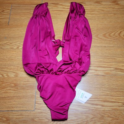 Hot As Hell Comin  In HAHt Deep Plunge One Piece Bathing Suit Woman s Small Red
