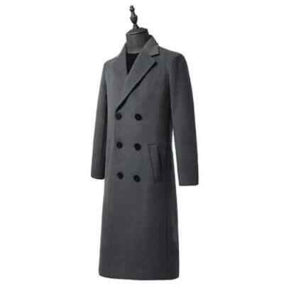 Mens Grey Long Coat 100% Wool Overcoat Winter Grey Trench Long Coat