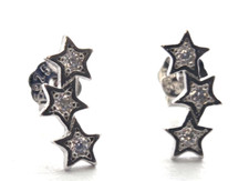 Sterling Silver 925 Triple Star Fashion Cz Stud Earring