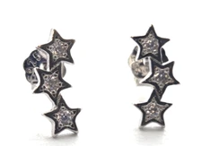 Sterling Silver 925 Triple Star Fashion Cz Stud Earring