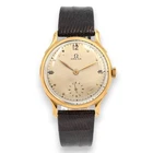 VINTAGE GENTS OMEGA FANCY LUG MANUAL WIND DRESS WRISTWATCH 18K YELLOW GOLD
