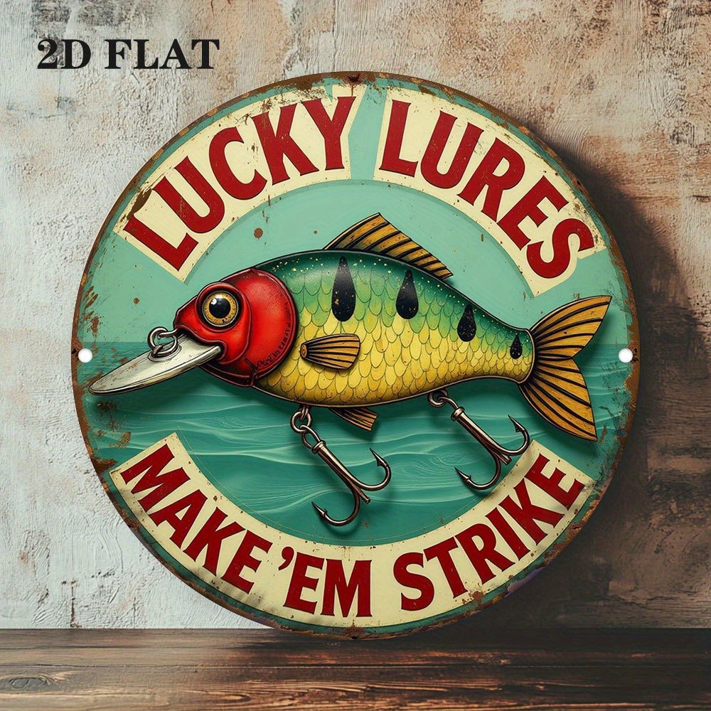 antique fishing lure signs Custom Bait Shop Sign | Metal Man Cave Decor Premium 16 x 24 Vintage Fishing Metal Sign Set