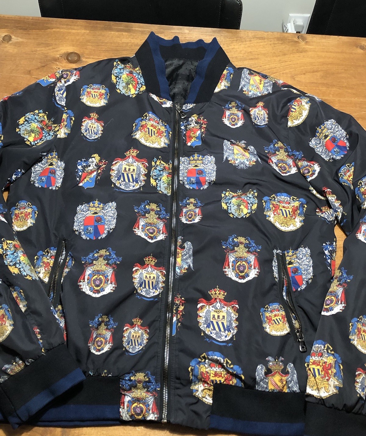 DOLCE & GABBANA Insignia Print Jacket Med Men’s Bomber Style EUC