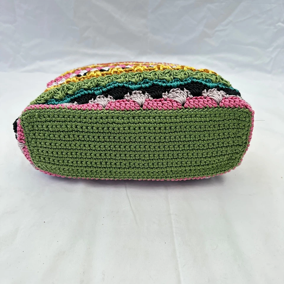 Bolso de hombro/mano de ganchillo a rayas arco iris SAK asas dobles Foto 3 de 4