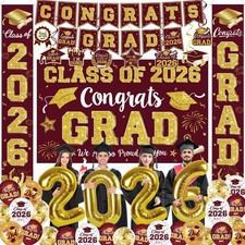 Graduation Decorations Class of 2026 - Maroon and Gold Graduation Party Suppl...