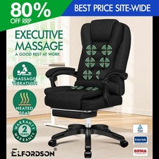 ELFORDSON Office Chair 8 Massage Point Heated Executive Recliner Footrest Gaming