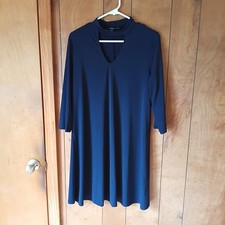 Chetta B Navy Blue Dress XL Made in USA 3/4 Sleeve Keyhole Neck Stretch