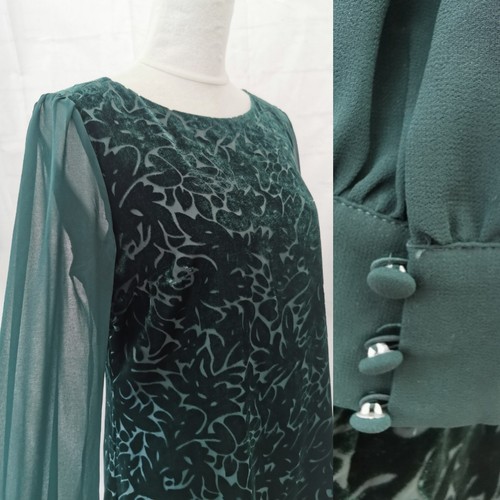 Laura Ashley Vintage Ladies Dress Size 12 Green Shift Long Sleeves Lined Floral - Picture 3 of 24