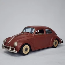 Vintage Bandai Tin Toy Volkswagen Beetle Maroon Matte 1950s 1960s Japan Friction