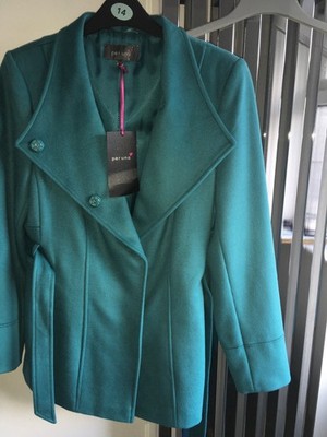 Marks And Spencer Per Una Turquoise/ Peacock Winter Stylish Coat Jacket Size 10