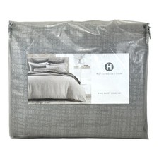 Hotel Collection Modern Crosshatch KING Duvet Cover  2 Shams Set GRAY