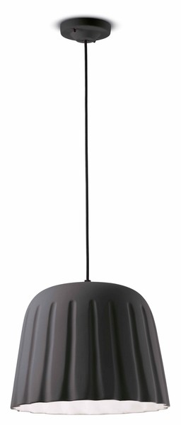 HäNgelampe Keramik Ø 40 Cm H: Max. 150 Cm Dunkelgrau E27 Pendelleuchte Esstisch-image