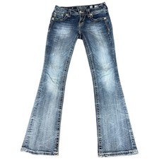 Miss Me Signature Bootcut Jeans Womens 26 Blue Stretch Embroidered Logo Travel