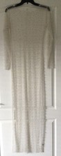 Women’s Maxi Sheer Dress Cream Net Coverup Dress Pearl Rhinestone Details Size S