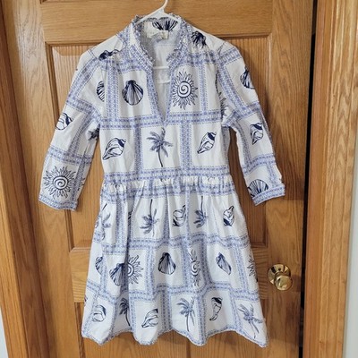 Calypso St Barth Dress Size Small Blue White V Neck With Pockets 3/4 Sleeve