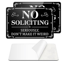 No Soliciting Sign for Front Door, 2 Pack Self-adhesive No Soliciting Sign
